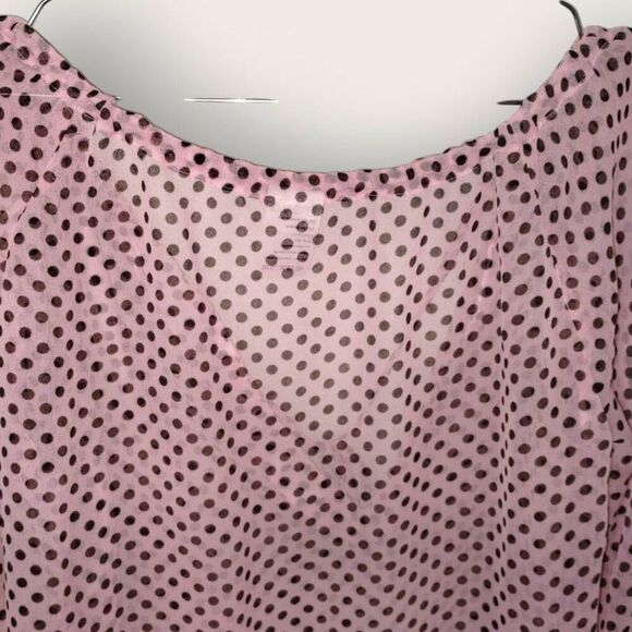 Freya Womens Top Sz S/M Relaxed Petal Pink‎ Polkadot Sheer Chiffon Casual Tie - Picture 6 of 9